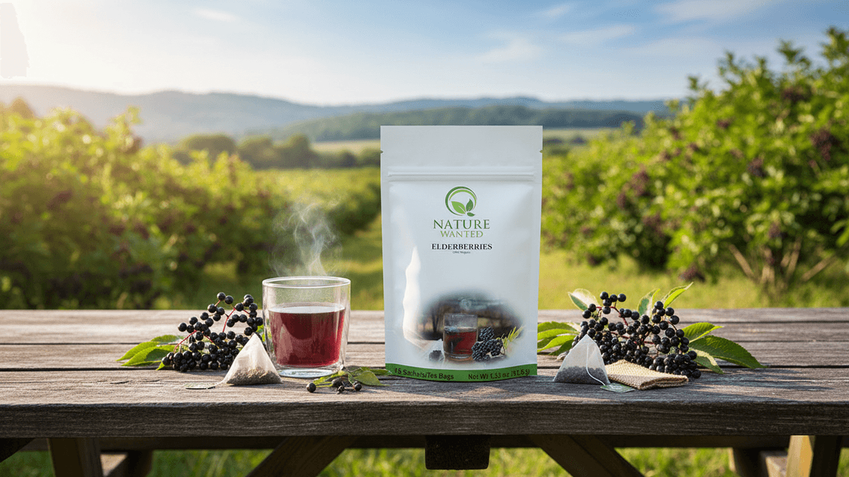 Nature Wanted Elderberry Tea brewed cup