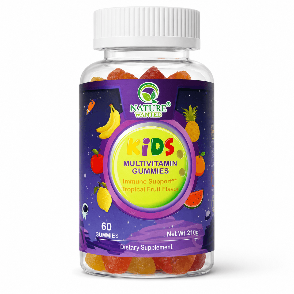 Nature Wanted Kids’ multivitamin gummies front of bottle